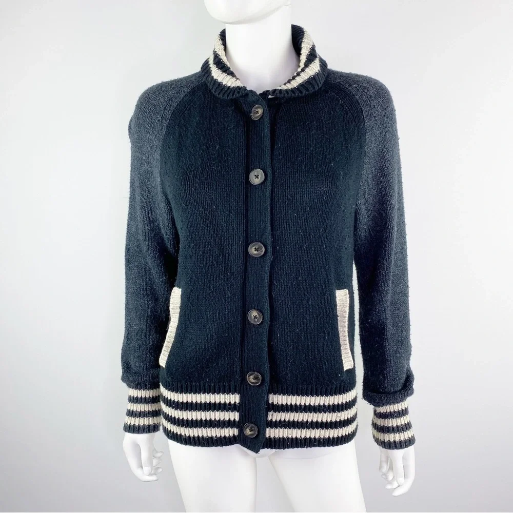 Madewell Size M Navy Blue Knit Button Down Sweater Varsity Jacket Cardigan - Picture 8 of 11